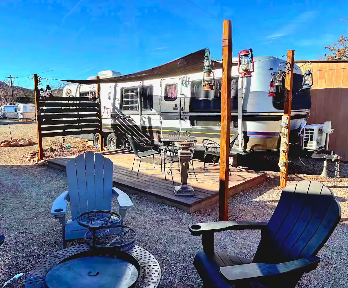 Steampunk Express — the Avion trailer and private patio in Moab